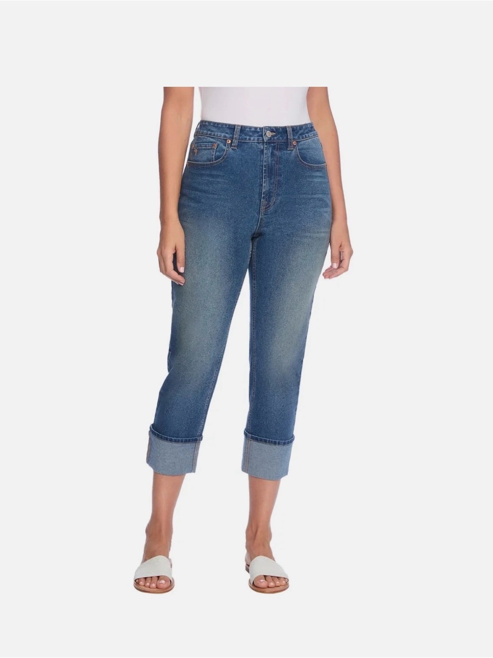 Frye Cropped Rolled-Cuff High Rise Blue Jeans Size 09/30